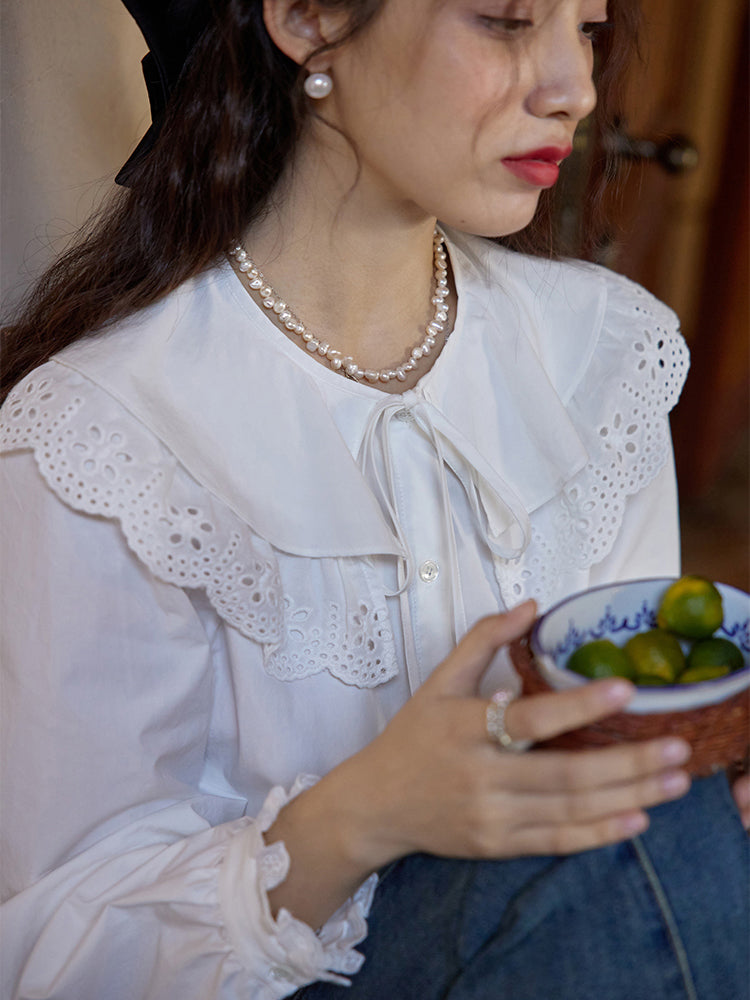 Girl's Embroidered French Retro Blouse