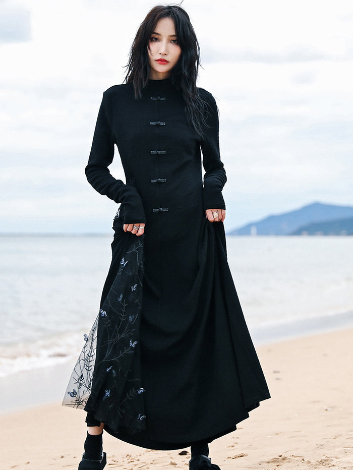 真夜中の蝶の群れチャイナロングワンピース – ManusMachina