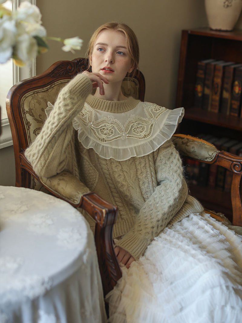 Aran embroidery knit sweater