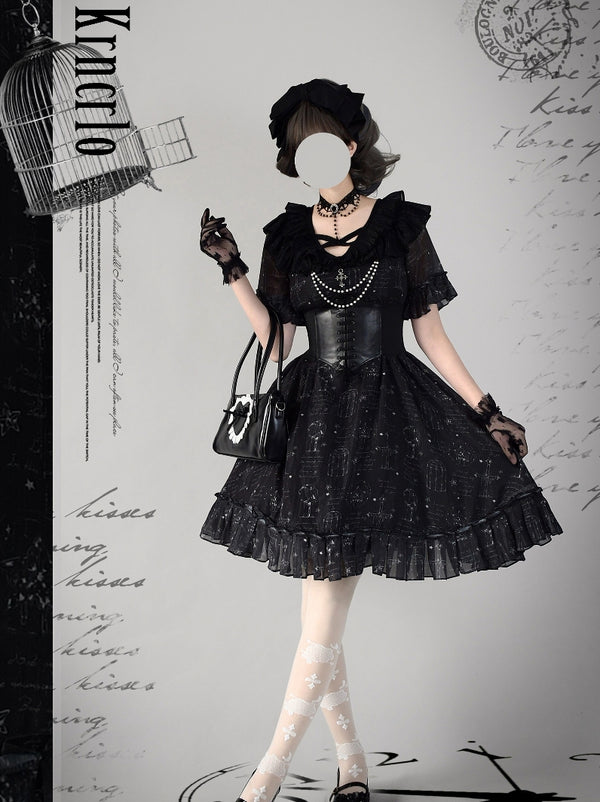 Birdcage and cross pencil drawing dress and black corset [scheduled to be shipped from late May to late June 2023]