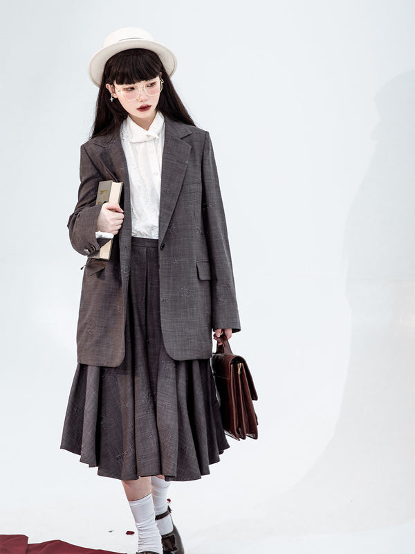 Dark galaxy embroidery jacket and flared skirt