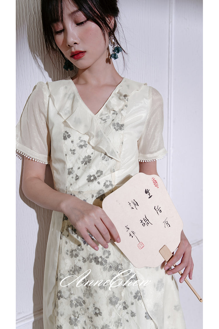 Black shadow flower embroidery elegant dress