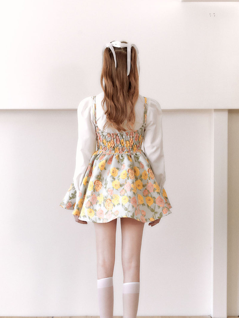 淡黄の薔薇の油彩画ジャンパースカート