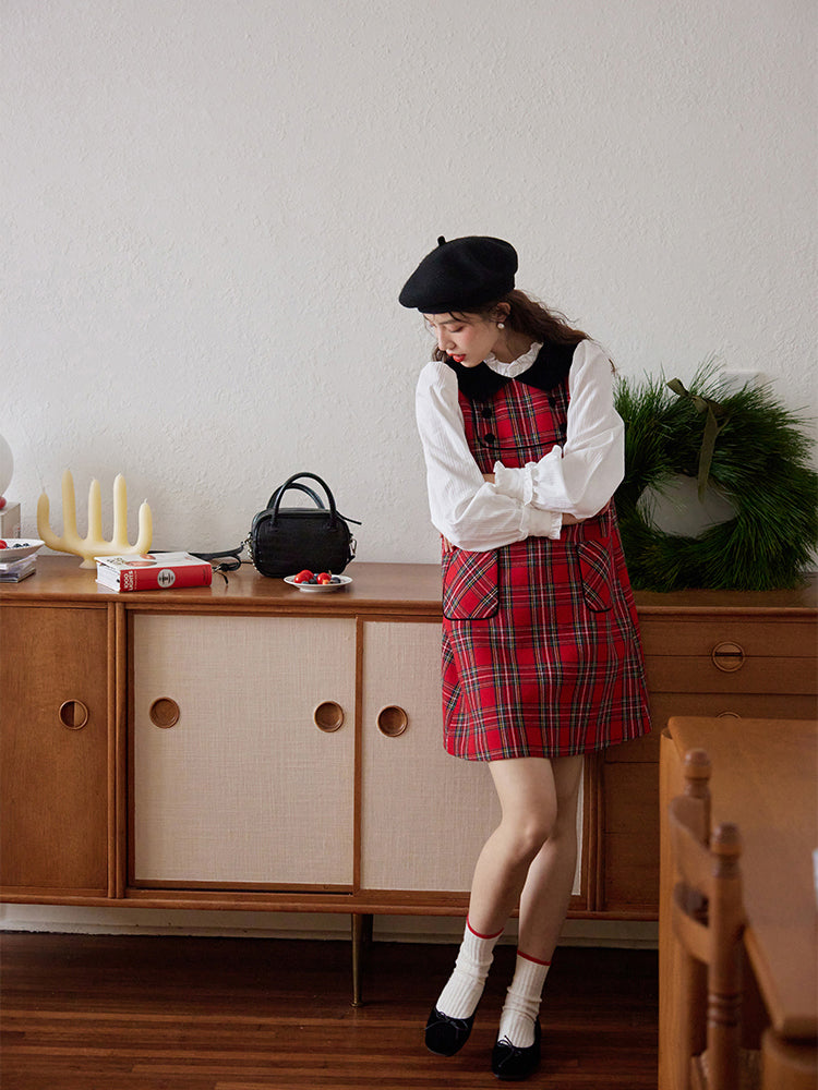 Crimson plaid retro jumper skirt