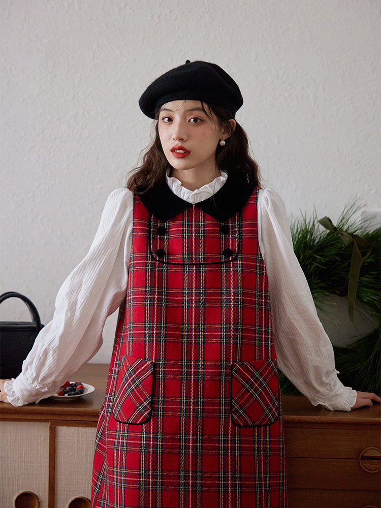 Crimson plaid retro jumper skirt