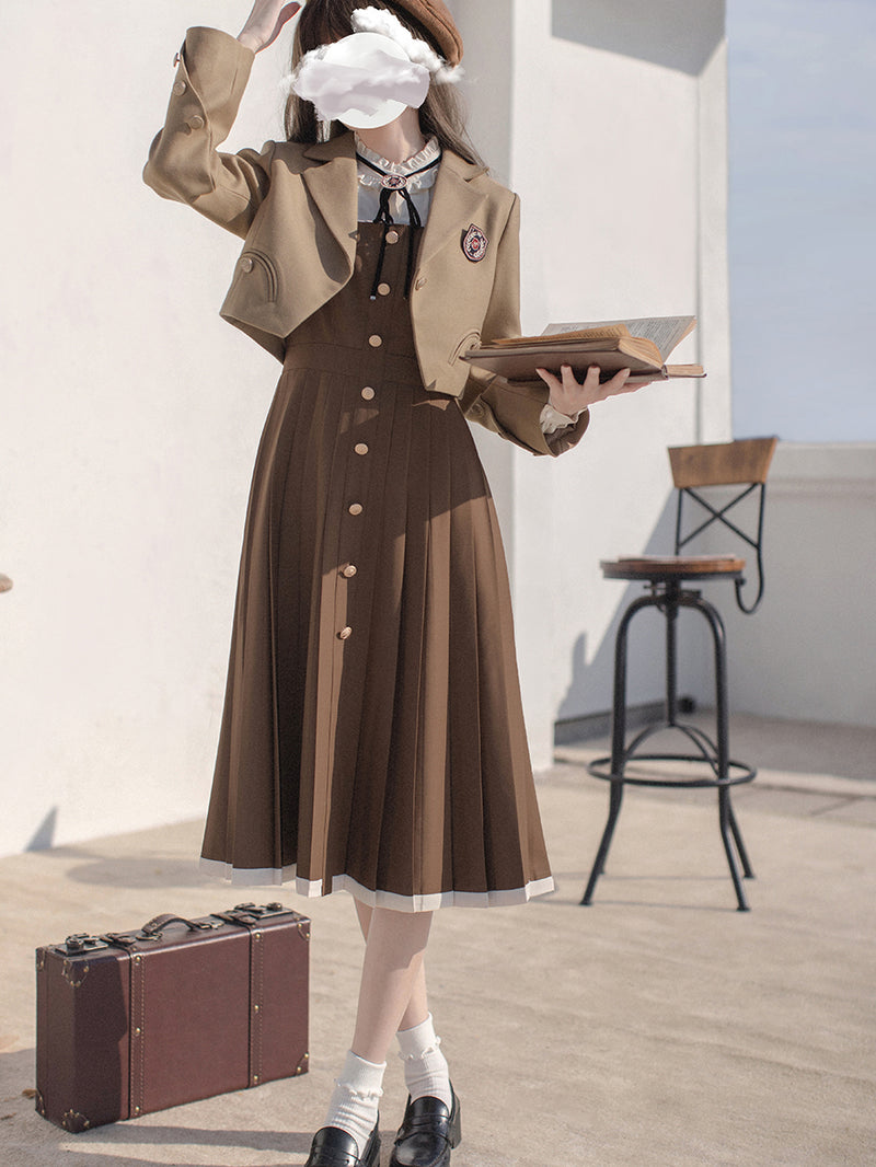 British girl's literary jumper skirt and short jacket and blouse