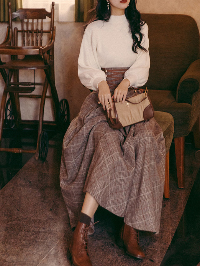 英国貴婦人の格子縞コルセットスカートとニットセーター – ManusMachina