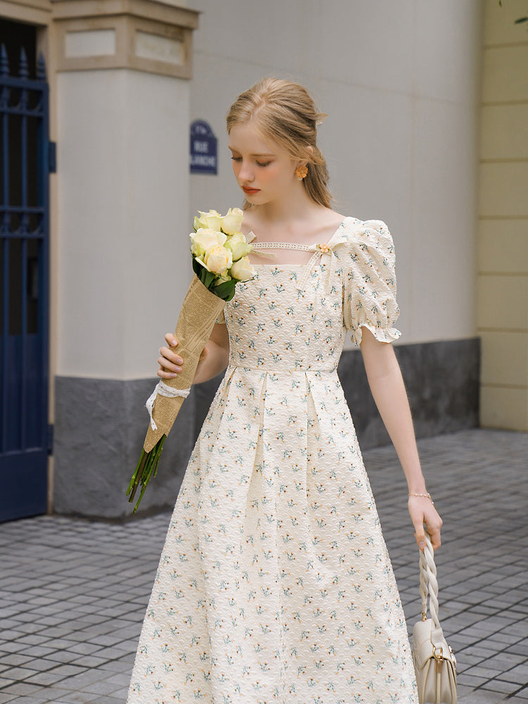 Floral French dress dyed in the setting sun 