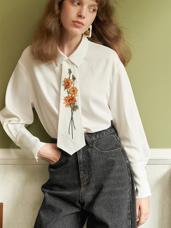 sunflower embroidery tie blouse