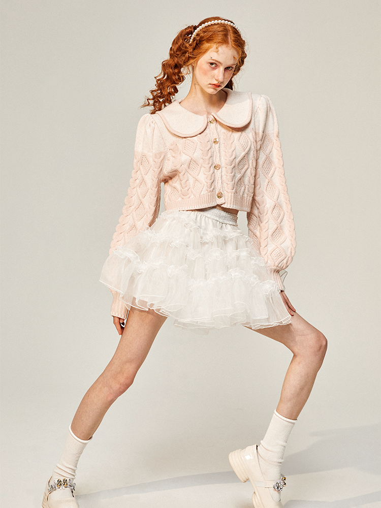 Cherry blossom knitted pattern knit jacket