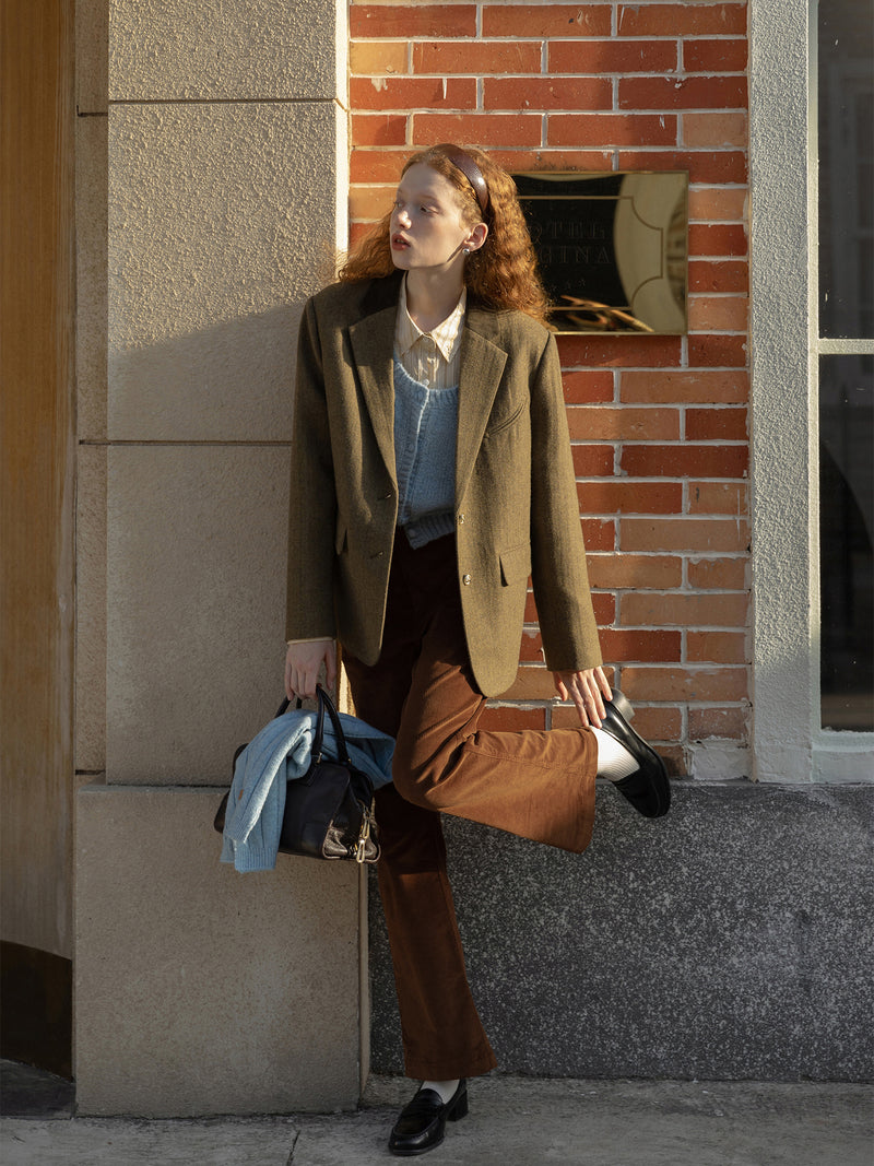 gray brown corduroy flared pants