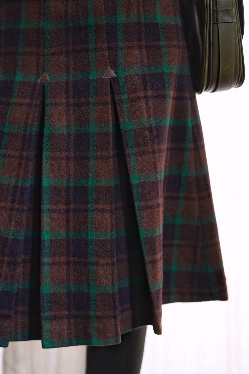 Dark brown plaid classical pleated skirt