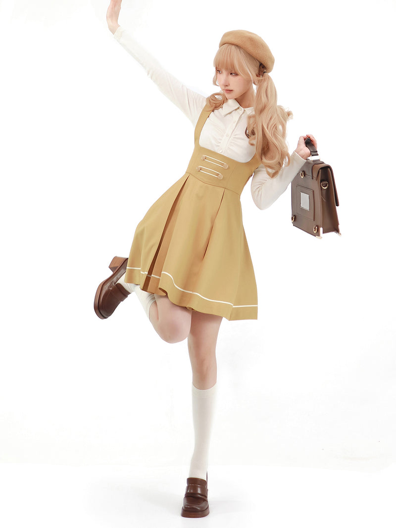 Mustard colored literary girl jumper skirt and blouse