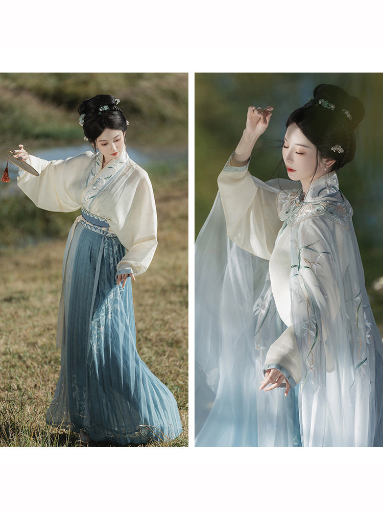 Embroidered haori, cape and long skirt of orchids blooming in the valley