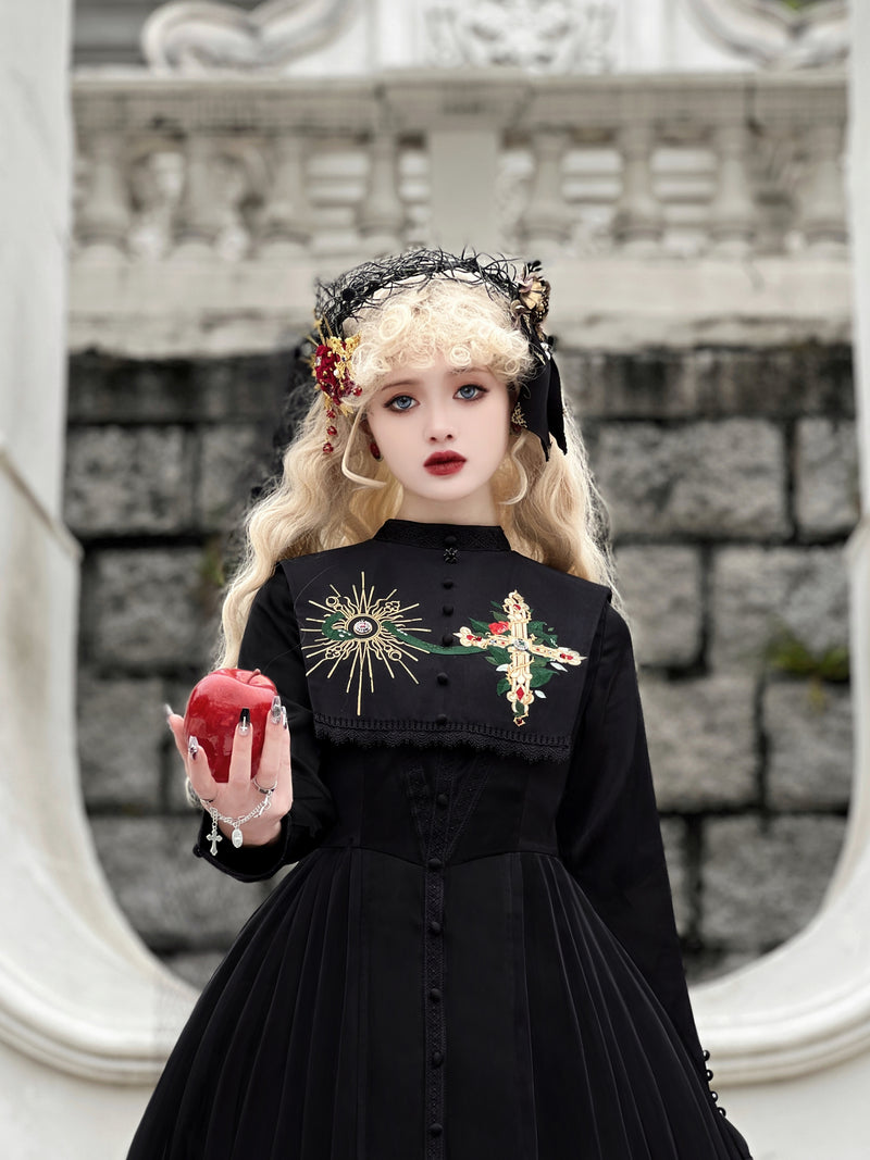 Jet-black nun embroidery classical dress [scheduled to be shipped in mid-May 2023]
