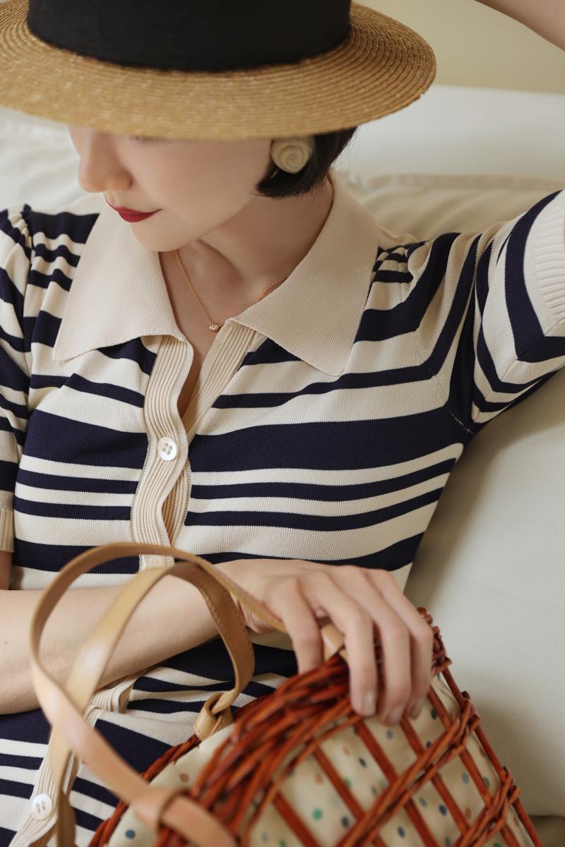 Deep striped polo knit dress