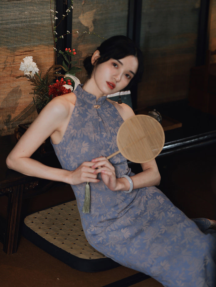 灰紫の花模様レトロチャイナワンピース – ManusMachina
