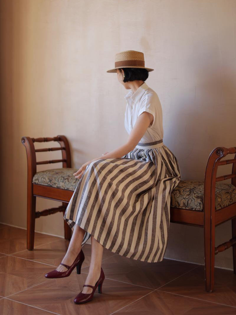 soot brown vertical striped hepburn skirt