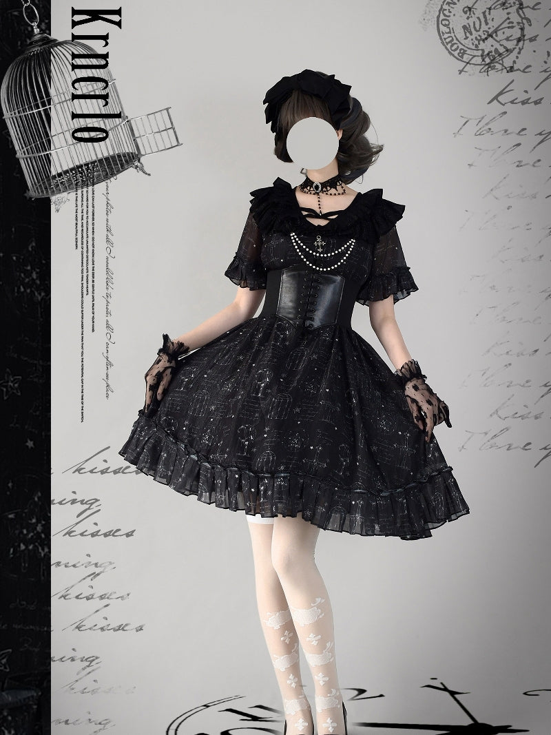 Birdcage and cross pencil drawing dress and black corset [scheduled to be shipped from late May to late June 2023]
