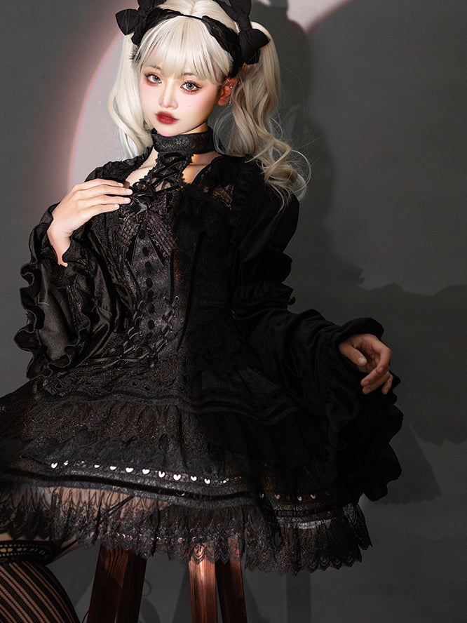 Black witch embroidery jacquard top and bolero and skirt