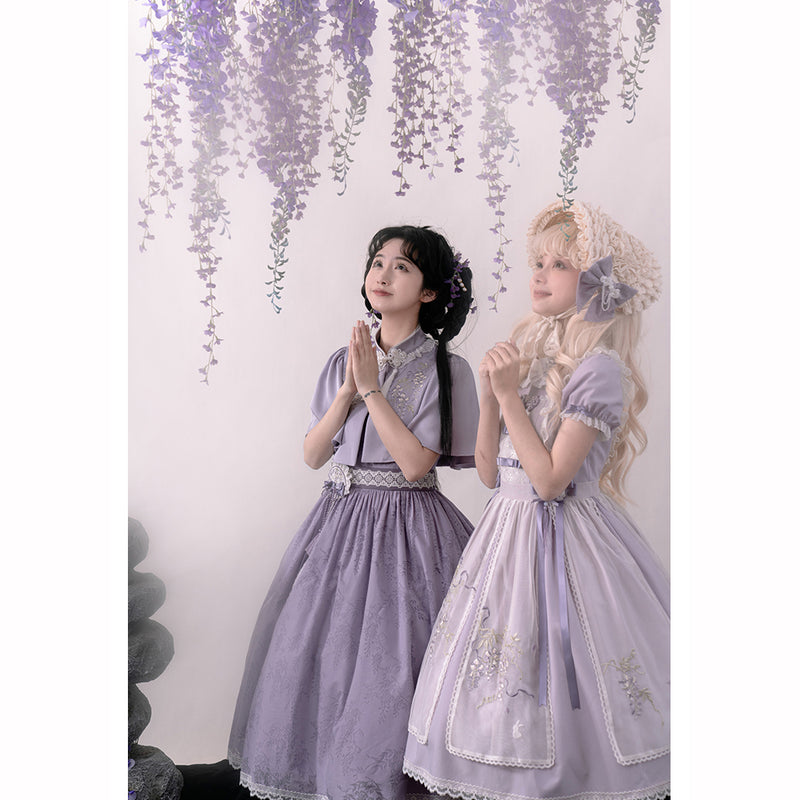 Wisteria flower embroidered strap dress and embroidered China cape [Scheduled to be shipped in mid-May 2023]