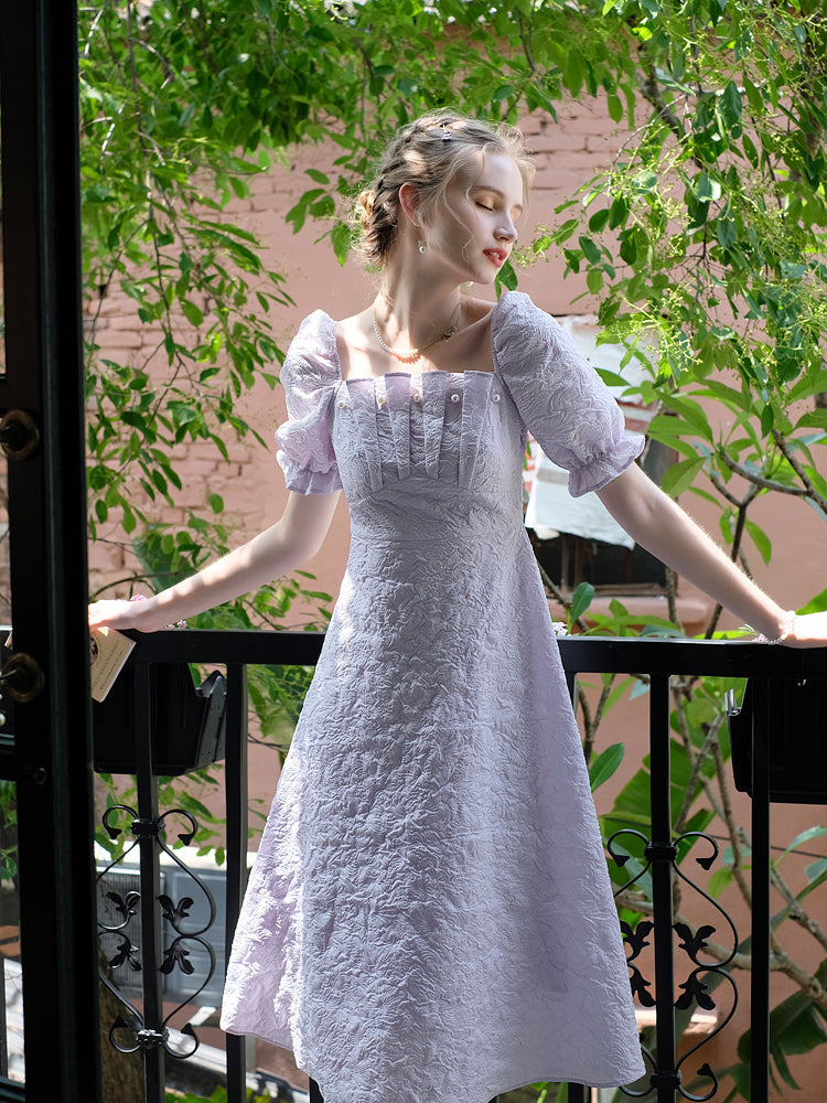 Hydrangea-colored princess jacquard dress 