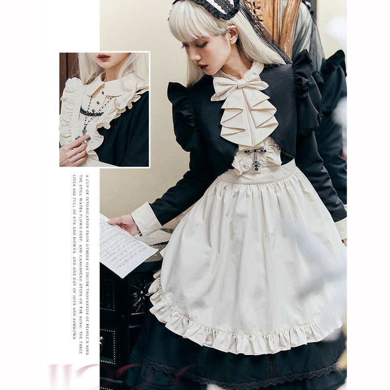 Black Butler's Lady Embroidered Dress, Short Jacket, and Strap Apron [Scheduled to be shipped in mid-April 2023] 