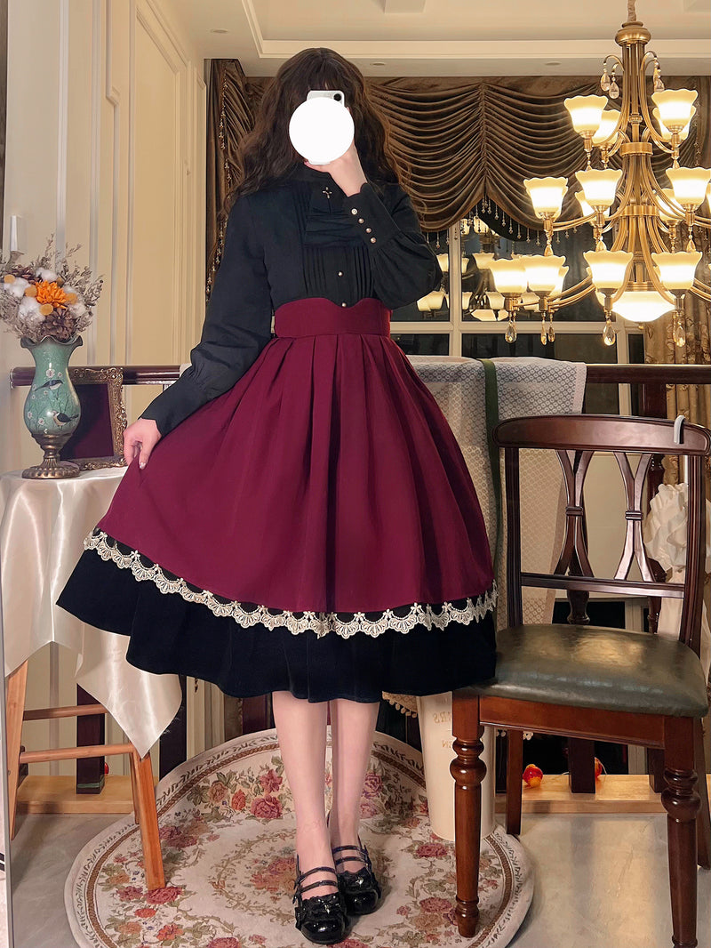 Medieval Aristocratic Lady Vintage Skirt - WineRed