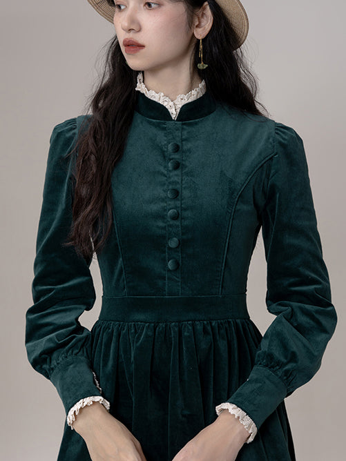 Dark green lady's corduroy dress