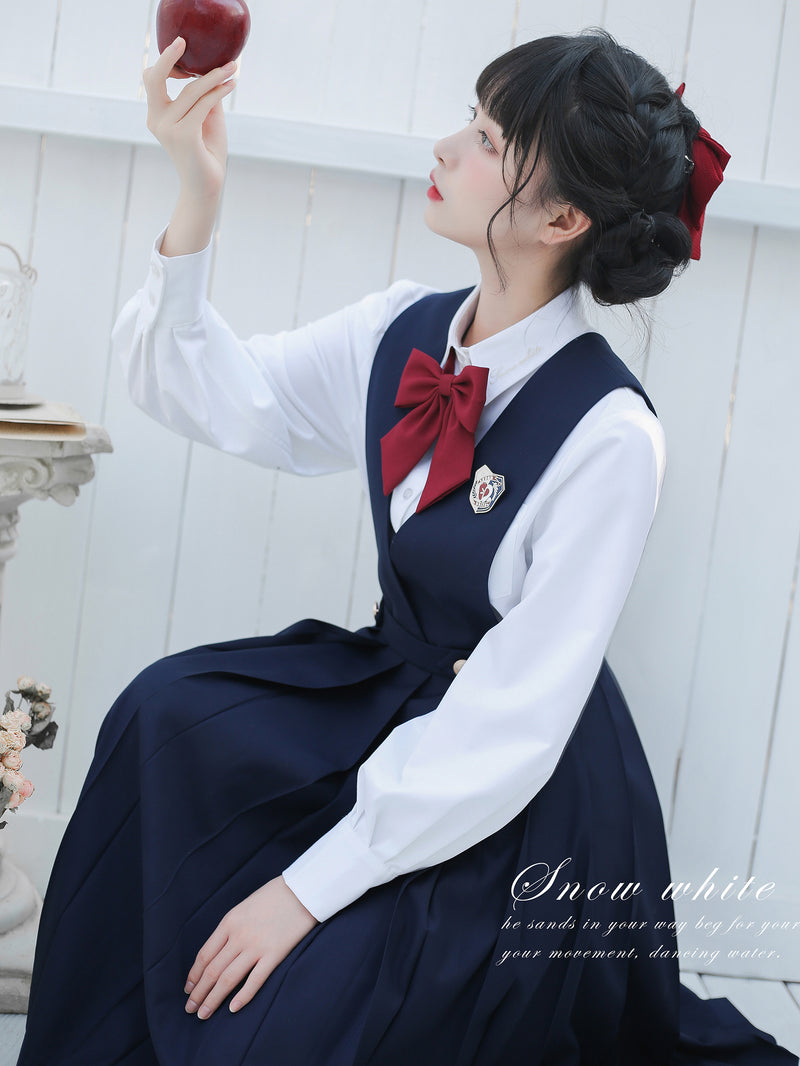 Navy blue literary girl classical jumper skirt and short jacket and blouse