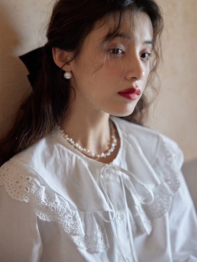Girl's Embroidered French Retro Blouse