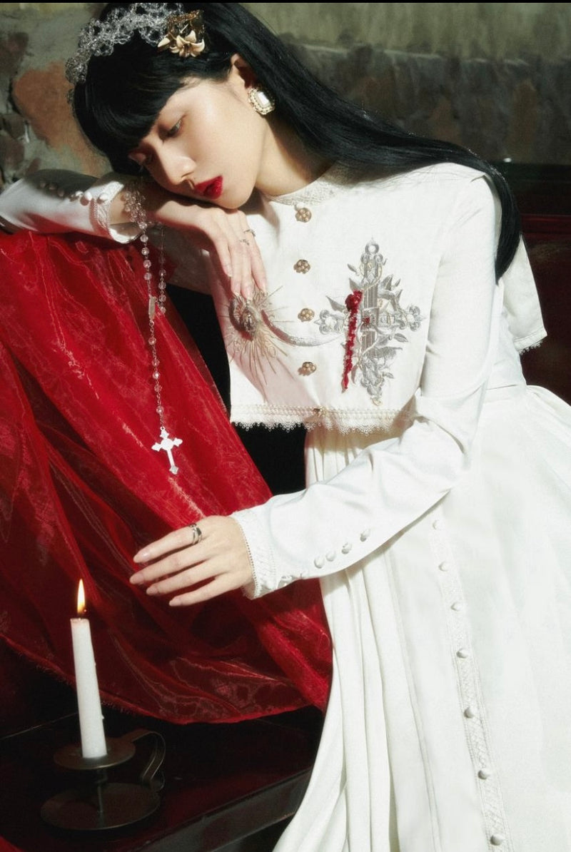 Pure white nun embroidery classical dress [scheduled to be shipped in mid-May 2023]
