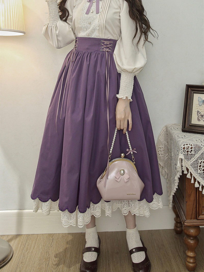 菫色の刺繍コルセットスカート