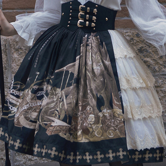 Old Castle Treasure and Chain Embroidery Classical Skirt and Corset Belt