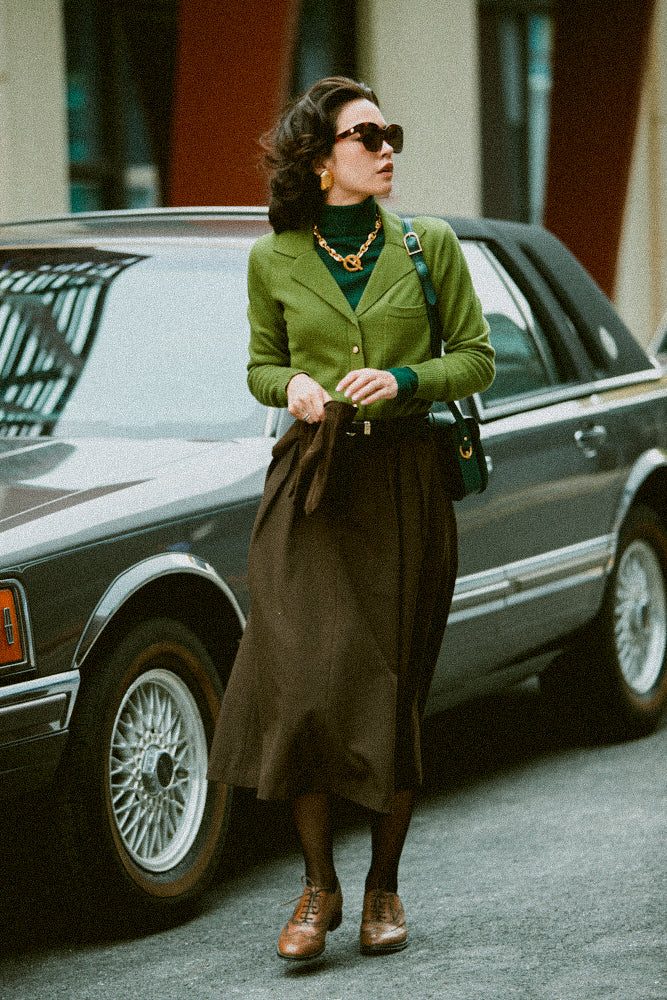 Grass Green Lady Polo Knit Cardigan 