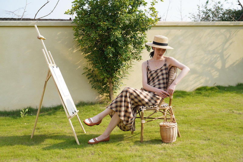 Dark brown plaid camisole dress