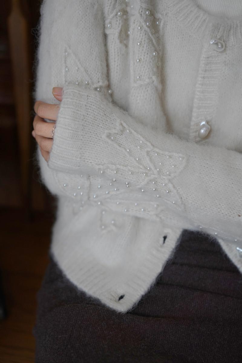 Embroidered mohair cardigan with bow