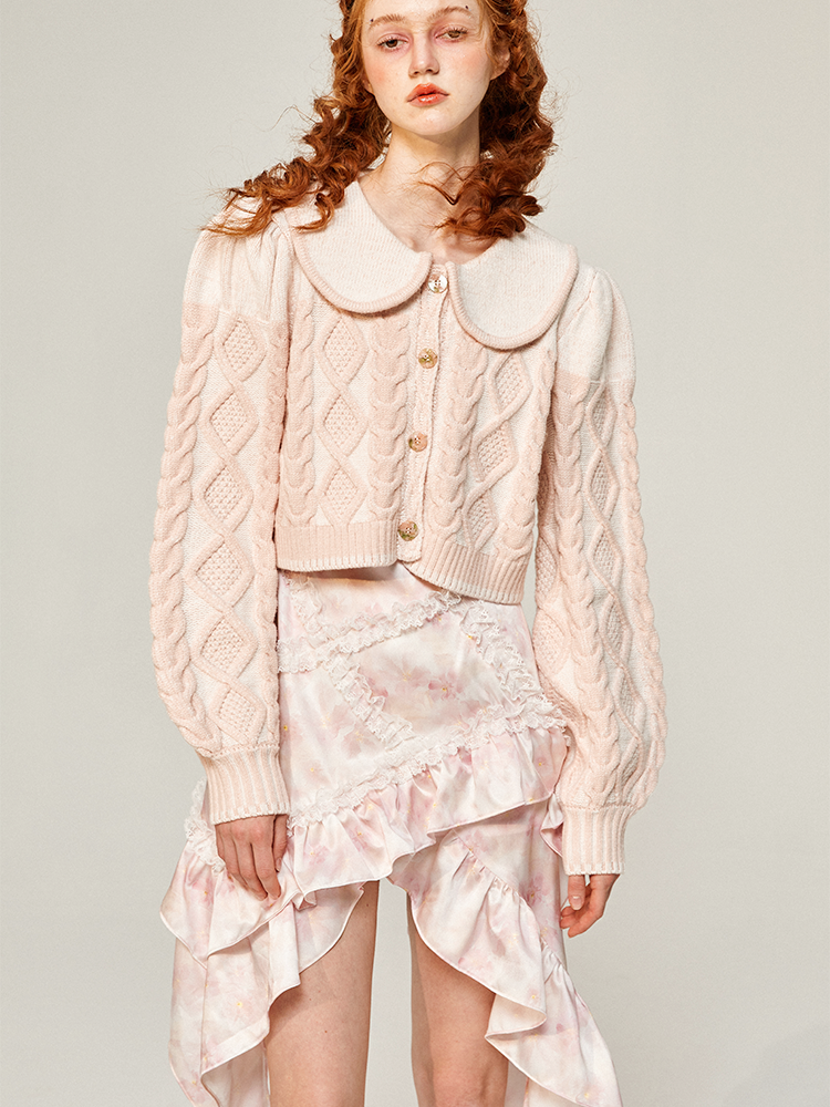 Cherry blossom knitted pattern knit jacket