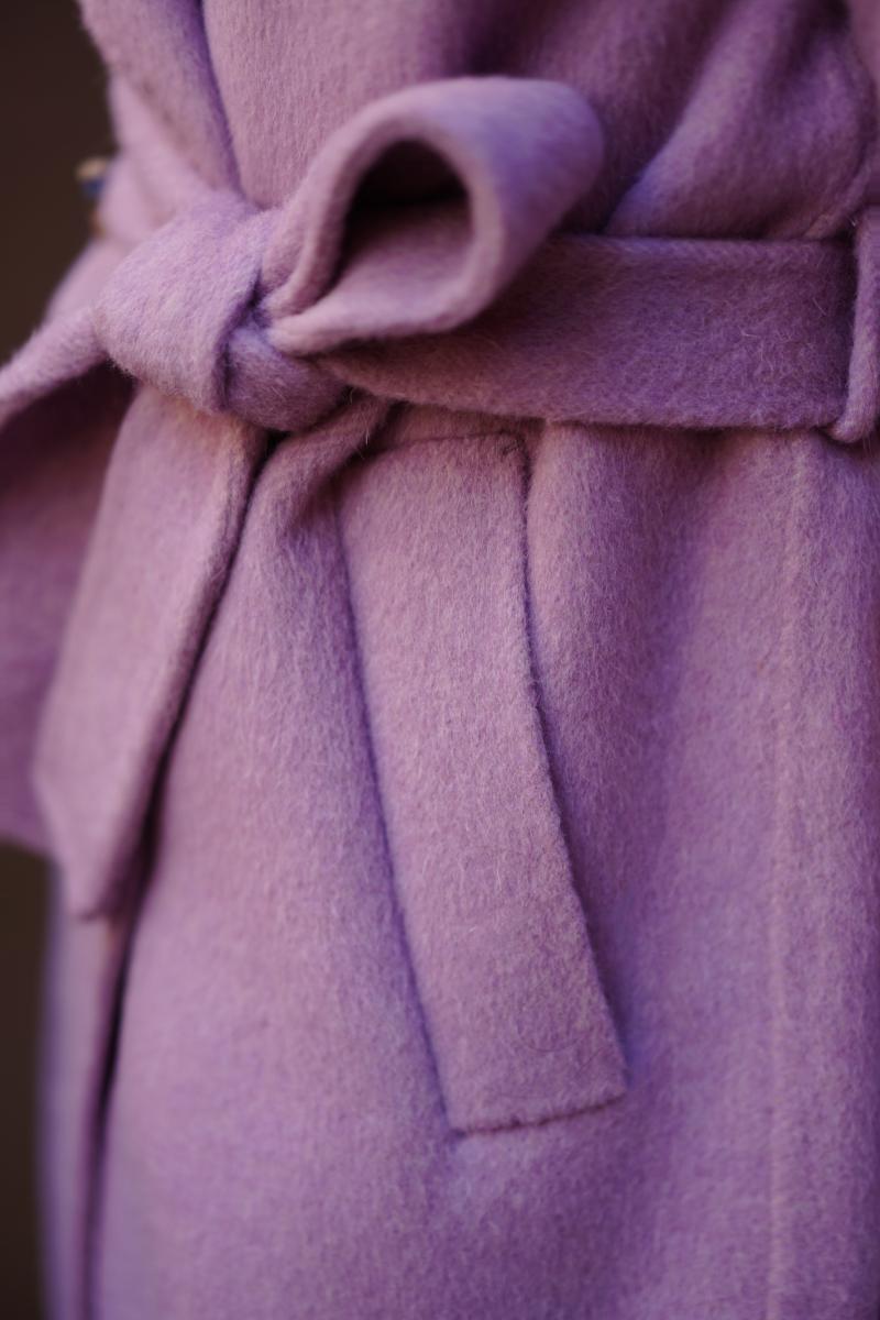 Young purple lady long wool coat
