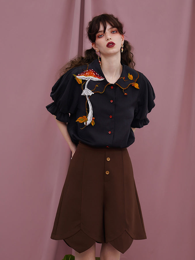 Forest mushroom embroidered blouse