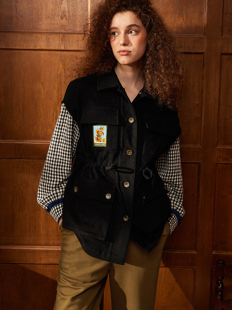 Vase sunflower embroidery work vest