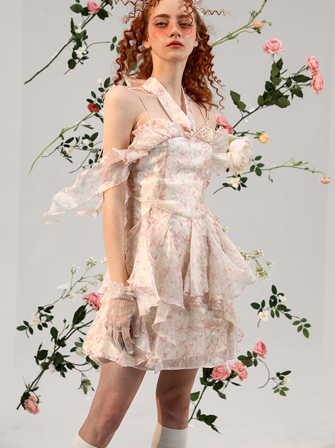 Light flower cherry blossom pattern camisole dress