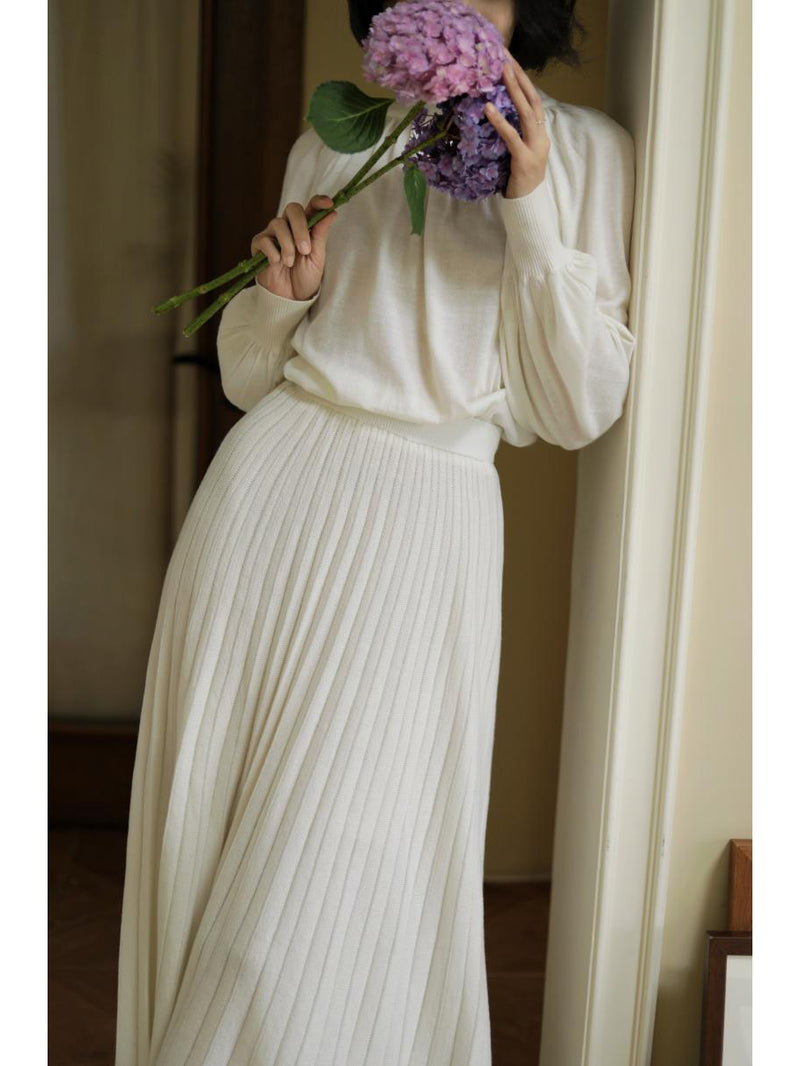 Lady of Paris High Neck Knit and Pleated Knit Long Skirt