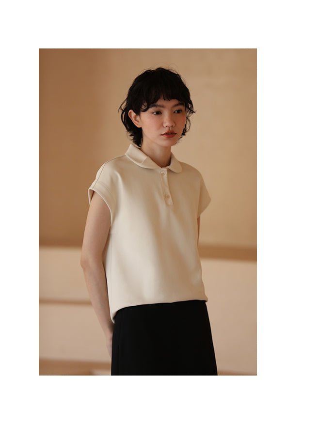 sand-colored lady polo knit top