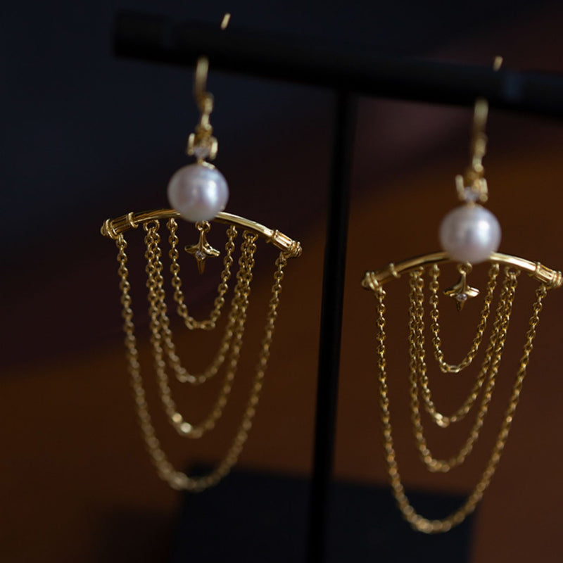 golden string earrings