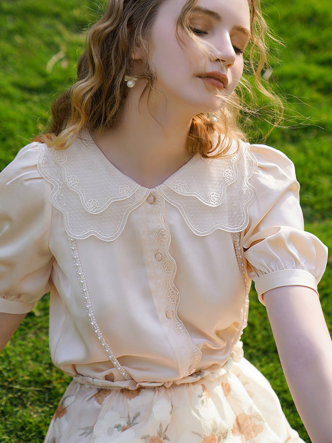 Fairy girl rose embroidery blouse 