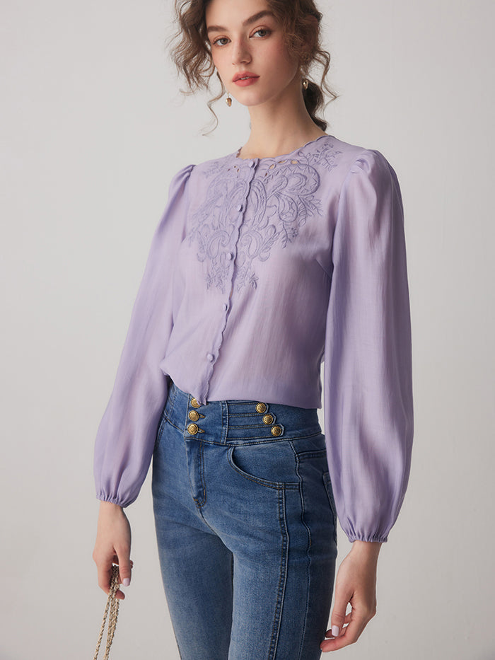 French blouse with ivy embroidery