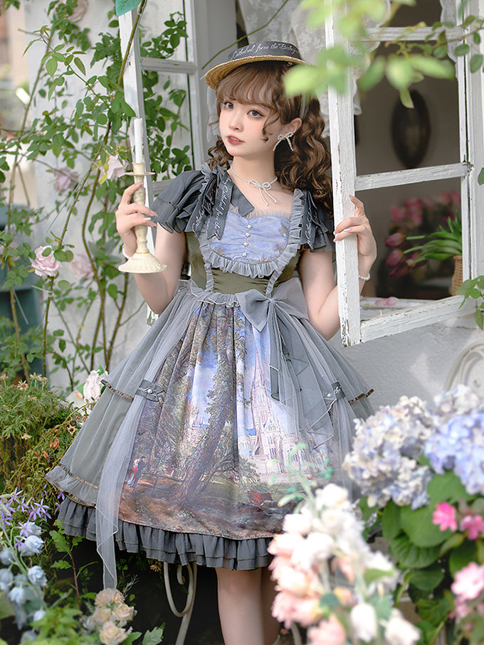 Cathedral garden oil painting dress and jumper skirt [scheduled to be shipped from late May to mid-June 2023]
