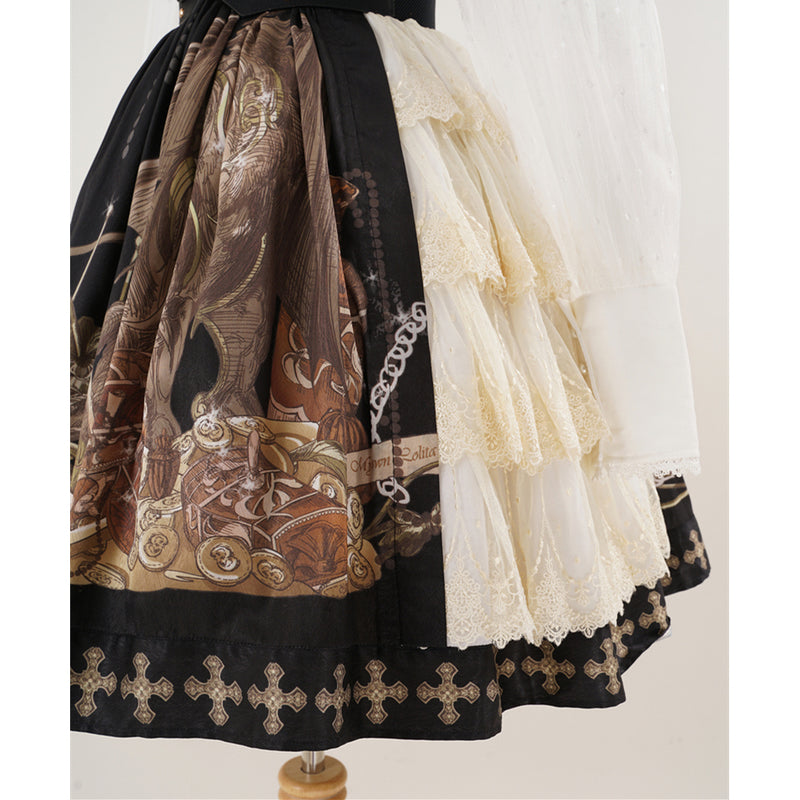 Old Castle Treasure and Chain Embroidery Classical Skirt and Corset Belt