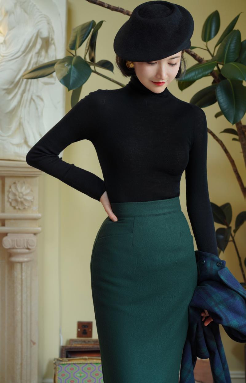 Dark Green Lady Tweed Tube Skirt